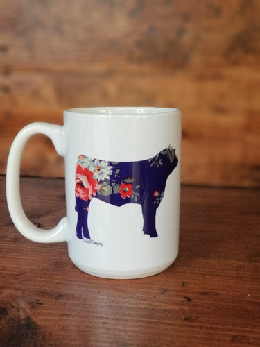 Navy Floral Steer Mug