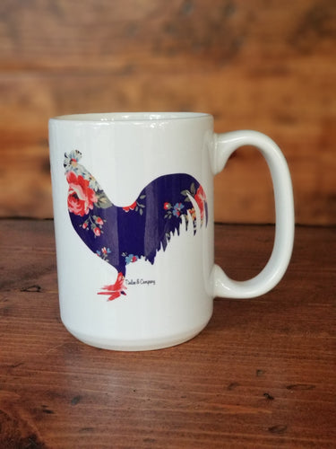 Navy Floral Rooster Mug