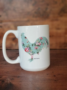 Aqua Floral Rooster Mug