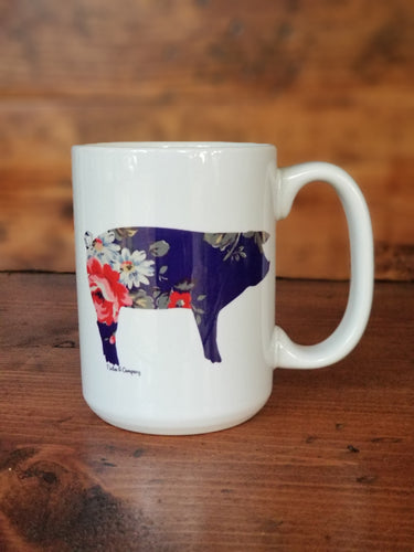 Navy Floral Pig Mug