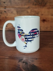 Striped Floral Rooster Mug