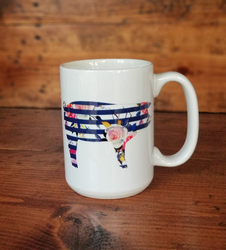 Striped Floral Pig Mug