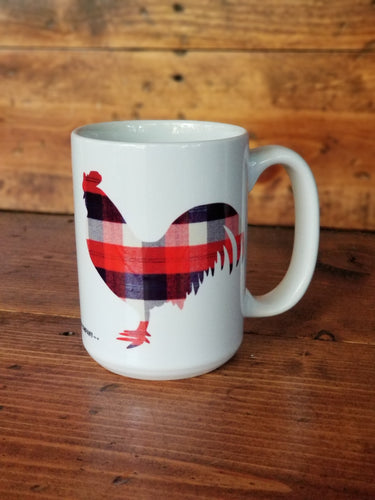 Navy & Red Plaid Rooster Mug