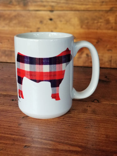 Navy & Red Plaid Steer Mug