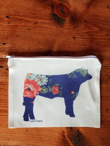 Navy Floral Steer Makeup Bag