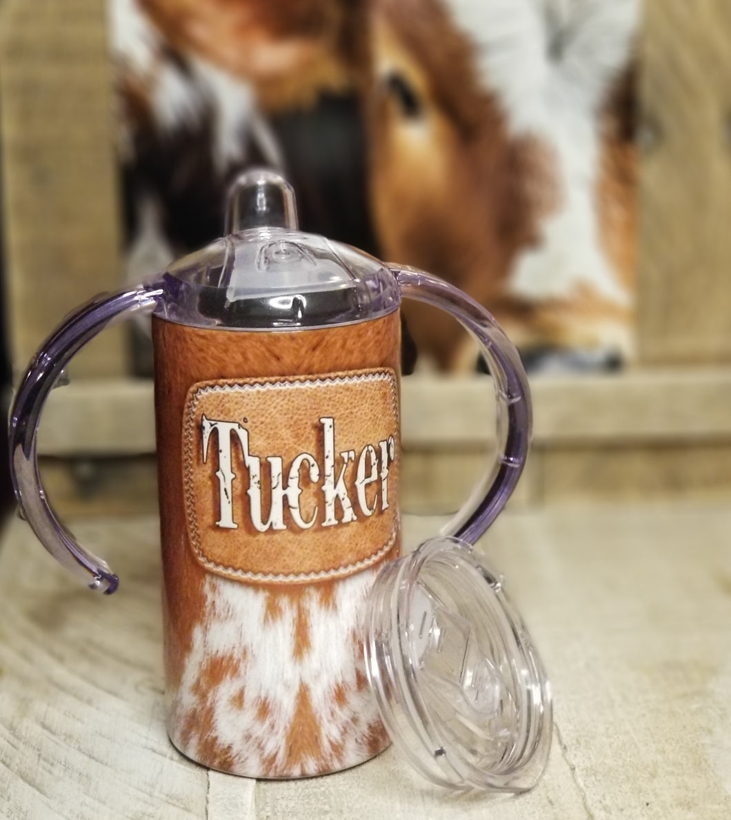 Personalized Cow Hide Sippy Cup